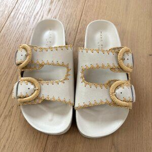 Marc Fisher Solea Sandal Size 7.5 Cream/Raffia- Gently Worn in Great Condition
